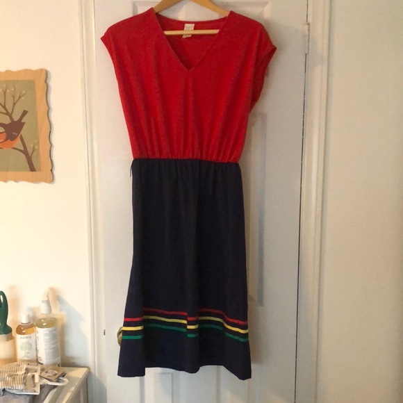 Vintage spring & summer dress with striped skirt - Picture 1 of 5